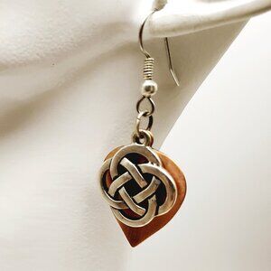 Vintage Style Copper & SIlver-Tone Celtic Knot Teardrop Dangle Earrings